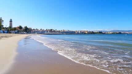 Lisbon, Portugal's Cascais is home to the Santa Marta lighthouse and municipal museum. On a lovely day, the Lighthouse Museum of Santa Marta in Cascais, Portugal, as viewed from Santa Marta Beach. 