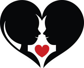 Loving Couple Silhouette with Heart