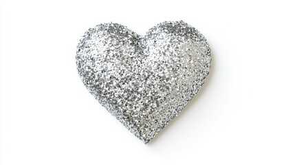 Fototapeta premium Silver glitter heart with bold borders on white background for romantic designs