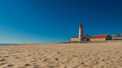 Lisbon, Portugal's Cascais is home to the Santa Marta lighthouse and municipal museum. On a lovely day, the Lighthouse Museum of Santa Marta in Cascais, Portugal, as viewed from Santa Marta Beach. 
