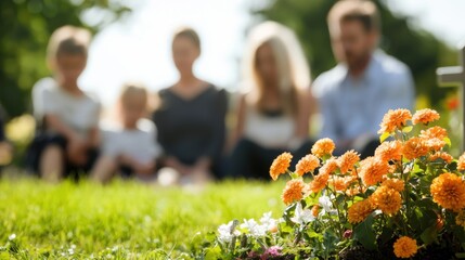 Simple and serene graveside service with spring flowers and family gathering
