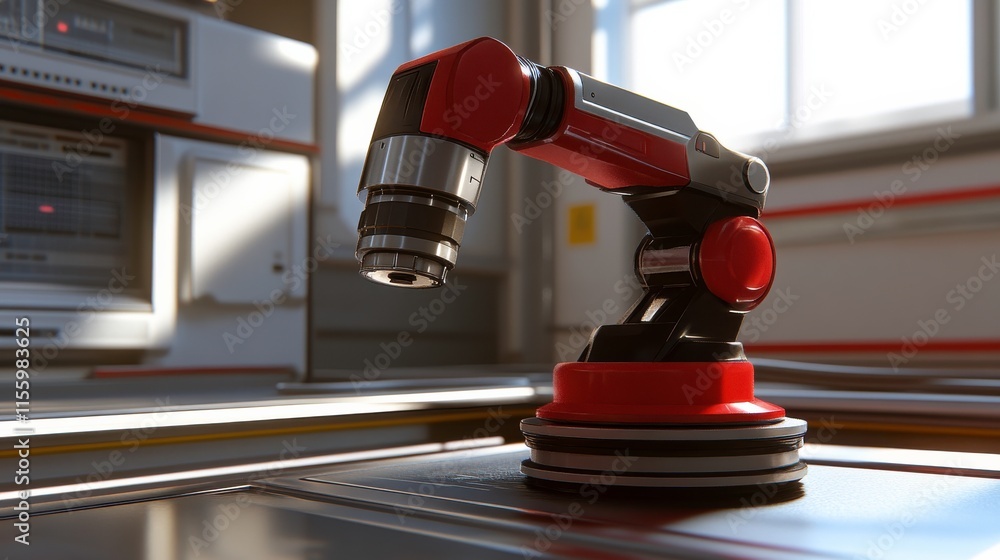 Poster modern robotic arm in realistic working environment