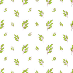 Branch with green leaves seamless pattern. Vector illustration for print, textile, wrapping paper, background, wallpaper.