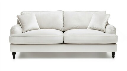 Elegant white sofa features plush cushions and sleek design, ide