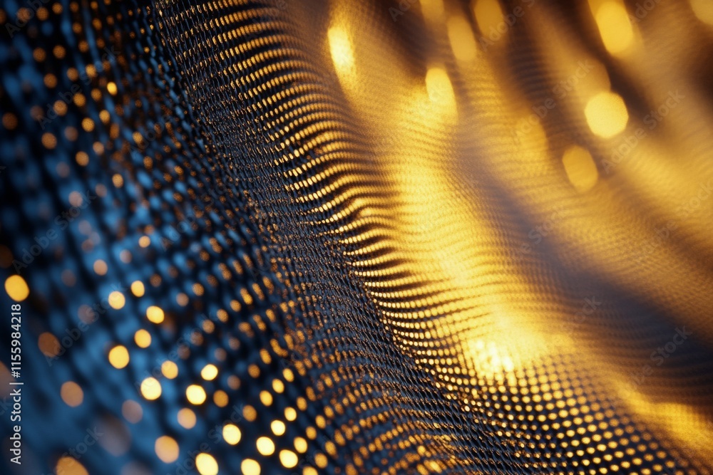 Poster abstract digital wave pattern with warm glowing lights on a dark background