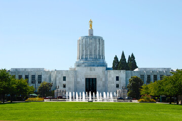 Capitol Building Grounds Salem Oregon OR US United States showing visitors relaxing around the capitol building.