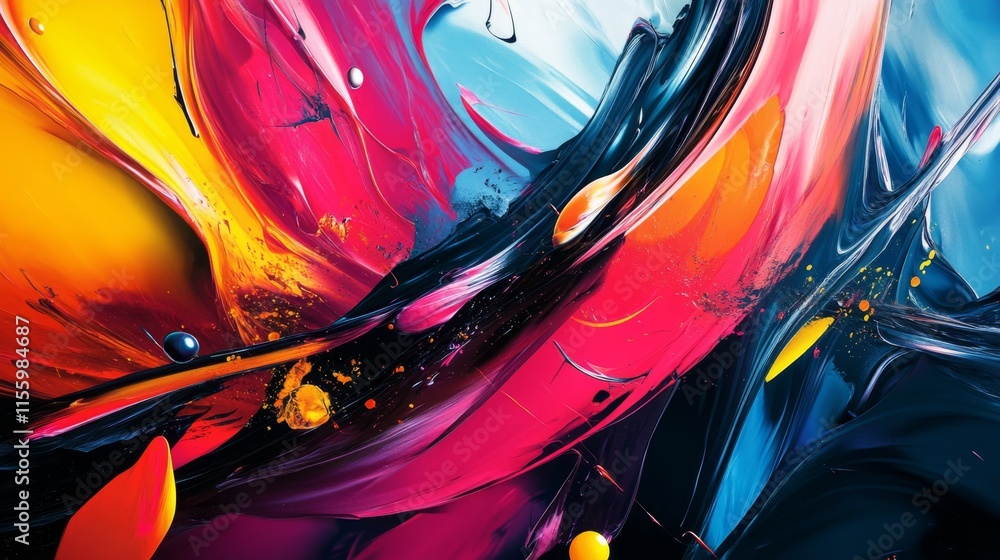 Poster dynamic abstract swirls of color art studio digital artwork vivid palette close-up view creative exp