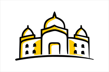 A mosque silhouette vector icon logo on white background.