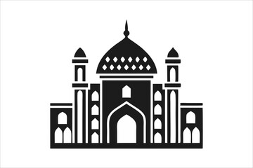 A mosque silhouette vector icon logo on white background.