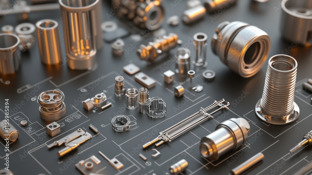 Poster realistic mechanical components and schematics display