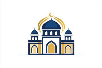A mosque silhouette vector icon logo on white background.