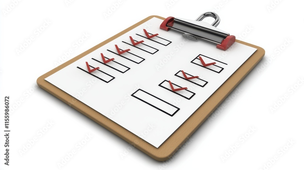 Poster close-up of a checklist on a clipboard, representing organization, task management, and progress tra