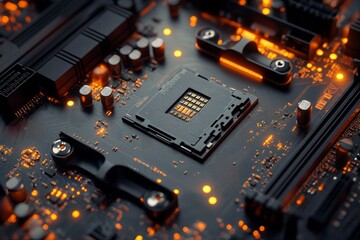 Fototapeta premium High-tech computer motherboard featuring advanced components with intricate design of circuitry