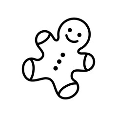 Vector illustration of gingerbread man cookie in line art style isolated on white background.	
