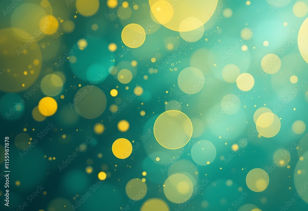 Aufkleber magical turquoise and gold bokeh background with glowing circles. abstract blurred green lights patt