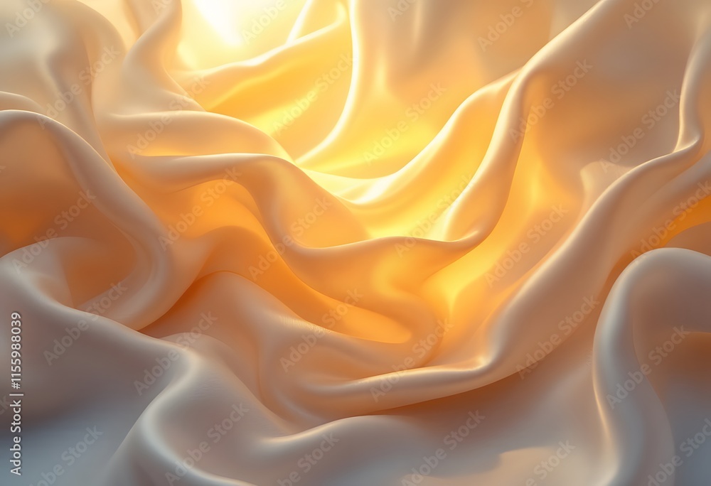 Poster soft silky fabric with elegant folds and waves in warm orange and white colors. luxury textile backg