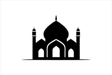 A mosque silhouette vector icon logo on white background.