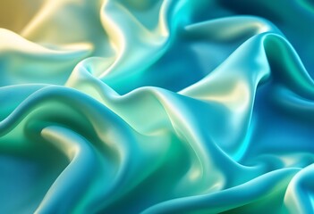 Obraz premium Luxurious turquoise and mint silk fabric with smooth flowing waves and gentle folds. Elegant textile background with soft shiny satin texture for fashion, wedding, or luxury design