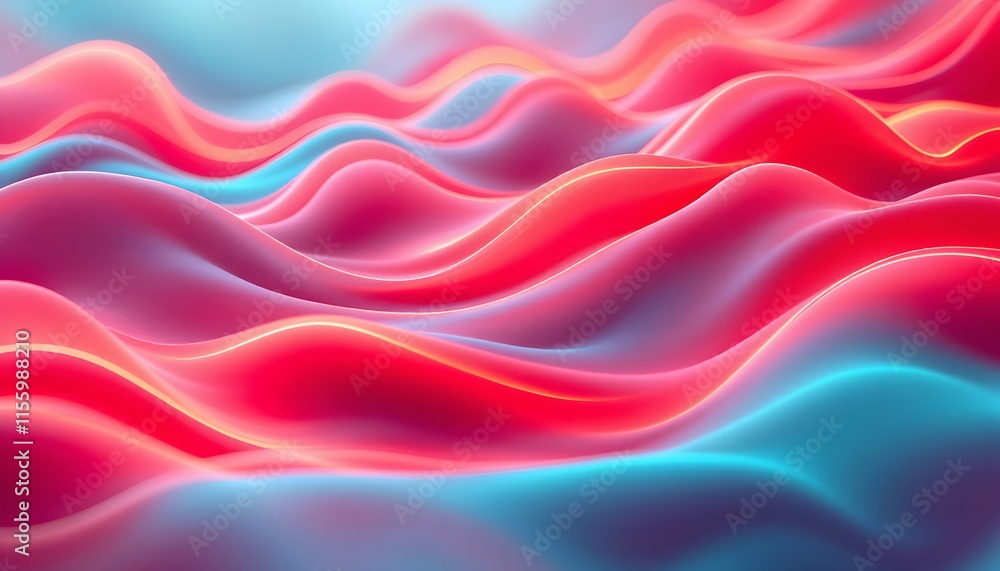 Poster vibrant wavy abstract background with neon pink and blue gradient waves. fluid motion design. dynami