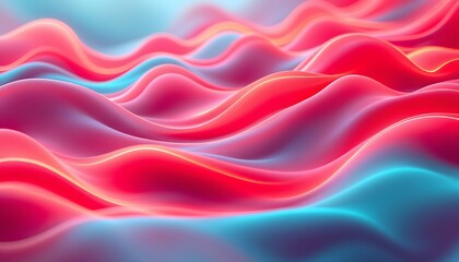 Obraz premium Vibrant wavy abstract background with neon pink and blue gradient waves. Fluid motion design. Dynamic 3d ripples pattern. Modern digital art for banner, poster with copy space