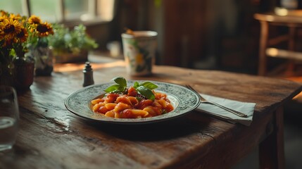 Delicious Pasta Dish Served on Rustic Wooden Table