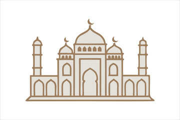 Obraz premium A mosque silhouette vector icon logo on white background.