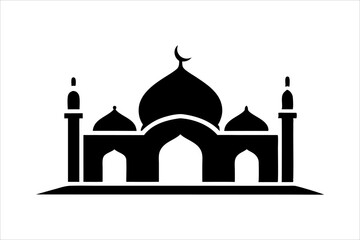A mosque silhouette vector icon logo on white background.