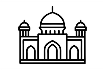 A mosque silhouette vector icon logo on white background.