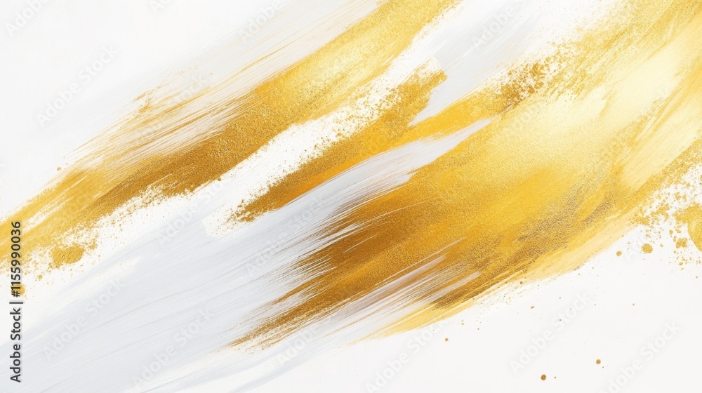 Poster dynamic abstract art creation with golden brushstrokes on white canvas artistic studio graphic desig