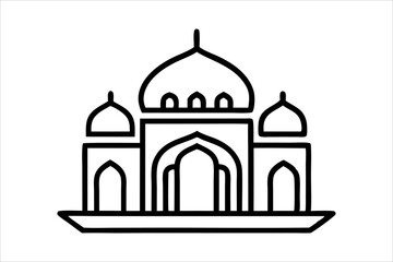 A mosque silhouette vector icon logo on white background.