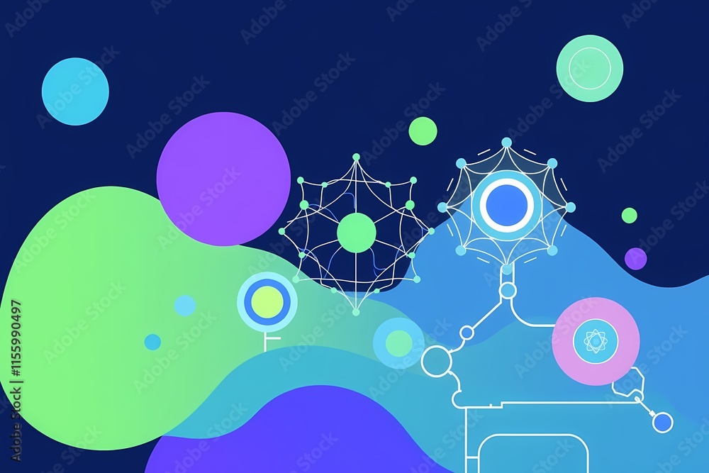 Aufkleber abstract network: fluid forms and vibrant colors illustrate a complex network, symbolizing interconn