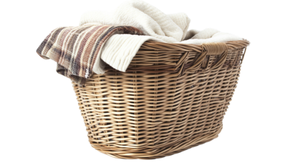 Wicker laundry basket with isolated on a white background , cut out