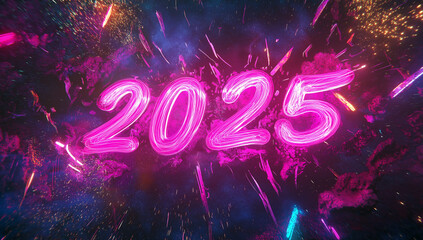 2025 Happy New Year – Celebration with Sparklers and Fireworks