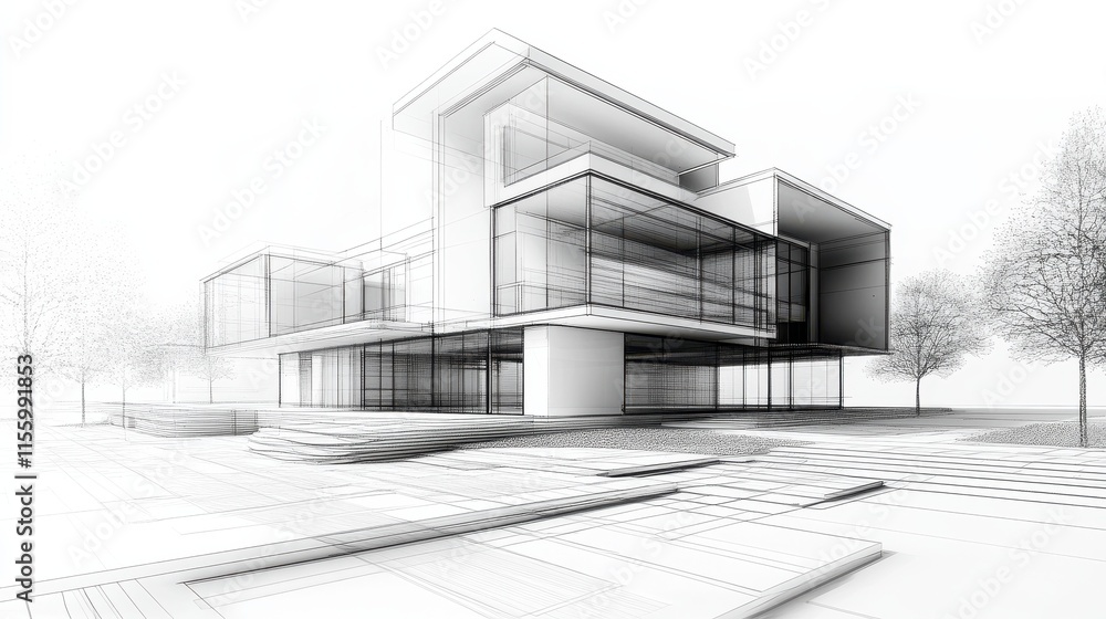 Poster architect design working drawing sketch plans blueprints and making architectural construction model