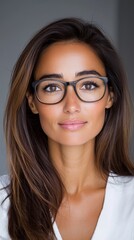 Fototapeta premium A woman wearing a white shirt and black glasses