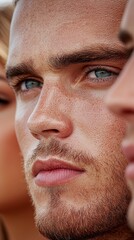 Fototapeta premium A close up of a man's face with blue eyes