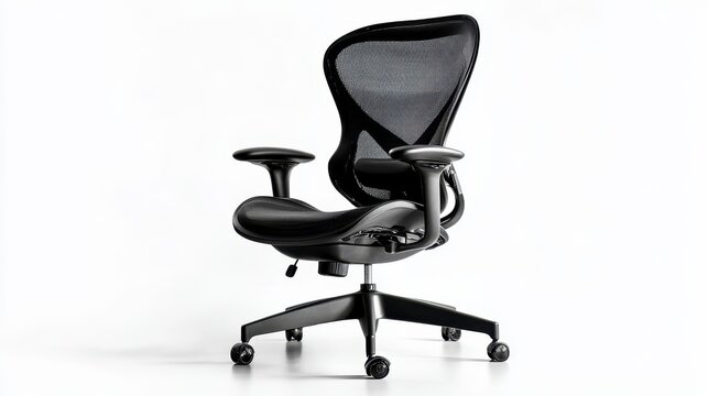 A modern office chair with ergonomic design on a white isolated background