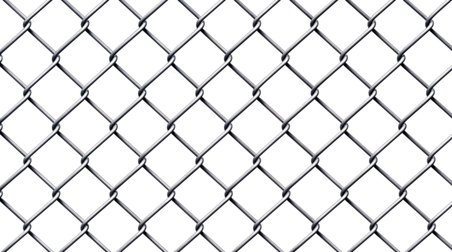  Steel chain link mesh fence pattern isolated on transparent background