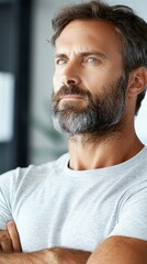 Fototapeta premium A man with a beard looking up at the sky