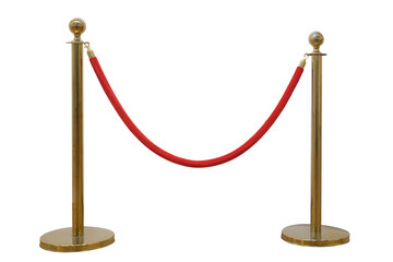 Golden barrier with red rope seamless line on a white background. Isolated