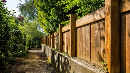 Rustic Wooden Garden Fencing with Concrete Support Posts: Security and Boundary Concept