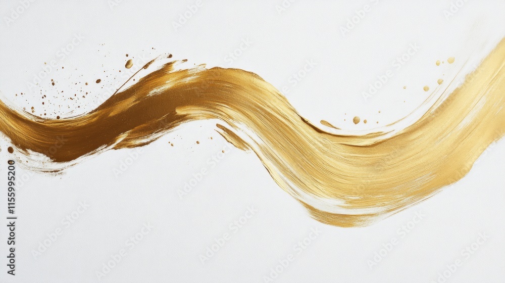 Poster dynamic golden brushstroke art on white canvas abstract expression studio environment artistic persp