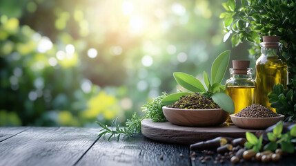 Islamic Natural Remedies Setup on Rustic Wooden Table