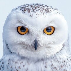 Obraz premium A close-up of a snowy owl set against a white background.
