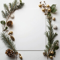 Fototapeta premium White Blank Paper Greeting Card with Eco Christmas Decorations – Festive Holiday Mockup