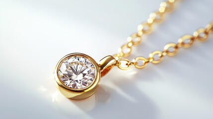 Fototapeta premium A shiny gold necklace with a diamond pendant on a white background