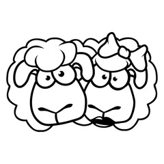 2 Sheep Couple Valentine's Day Friends In Love Fun Design Lover Art Vector Illustration Card T-Shirt Poster Sticker Graphic Print Decorative Drawing Isolated Logo Decoration Symbol Creative Cool Style