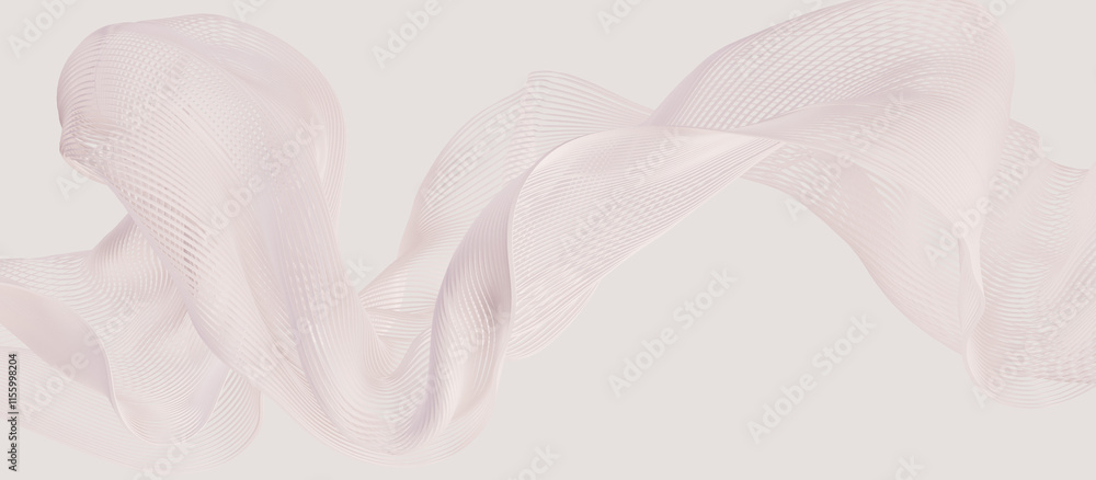 Poster flowing, abstract composition of white lines. fabric curves and flows, creating a sense of movement 
