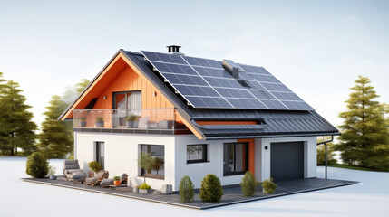Obraz premium Solar panels on the roof of the house isolated on white.