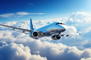Fototapeta premium Commercial airplane flying in the blue sky.